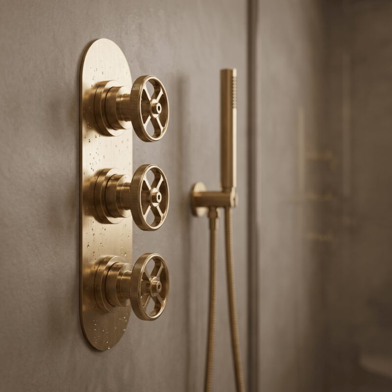 Nuie Revolution Brushed Brass Triple Control Shower Valve with Diverter