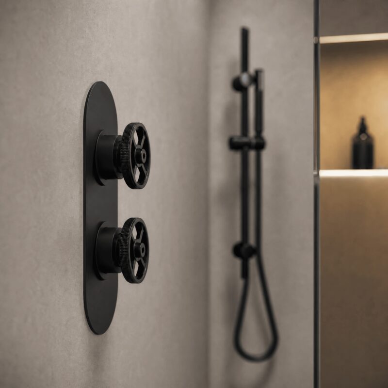 Nuie Revolution Industrial Matt Black Concealed Twin 3-Way Shower Valve