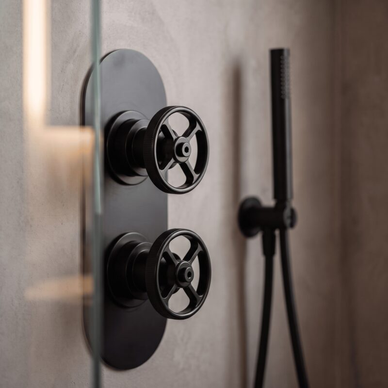 Nuie Revolution Industrial Matt Black Concealed Twin 3-Way Shower Valve
