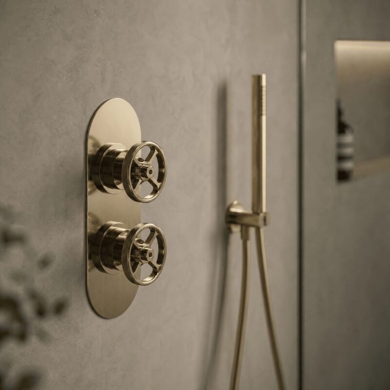 Nuie Revolution Industrial Brushed Brass Concealed Twin 3-Way Diverter Valve