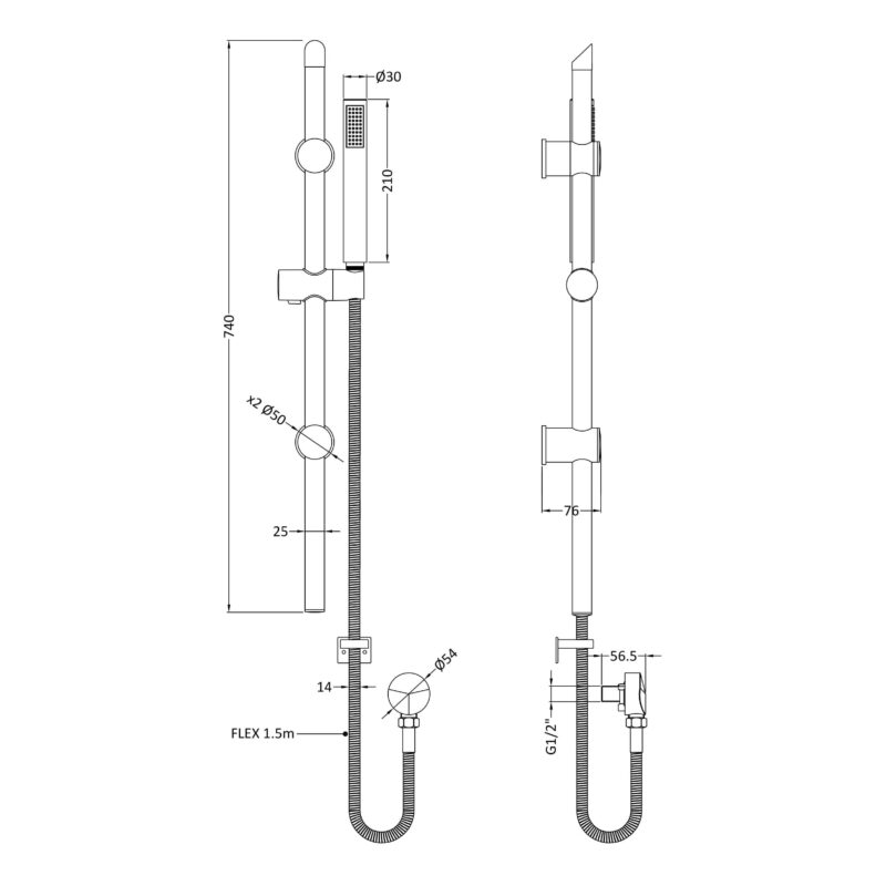 Nuie Aztec Matt Black Shower Slide Rail Kit