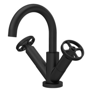 Nuie Revolution Matt Black Mono Basin Mixer with Push Button Waste