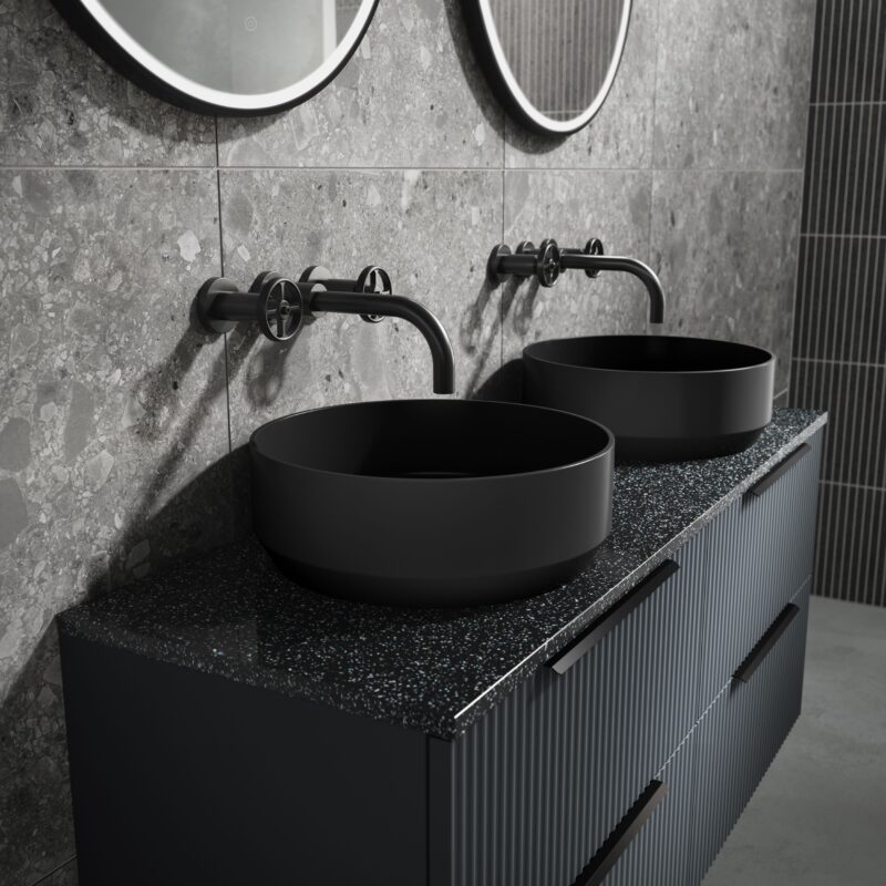 Nuie Revolution Matt Black Wall Basin Mixer