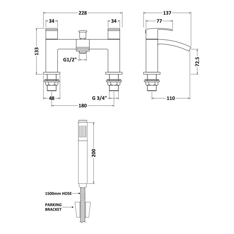 Nuie Vibe Matt Black Bath Shower Mixer