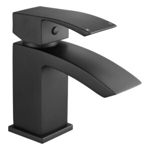 Nuie Vibe Matt Black Mono Basin Mixer with Push Button Waste