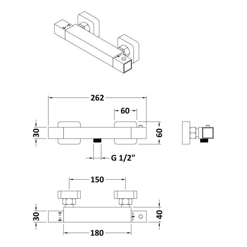 Nuie Chrome Square Thermostatic Bar Shower Valve