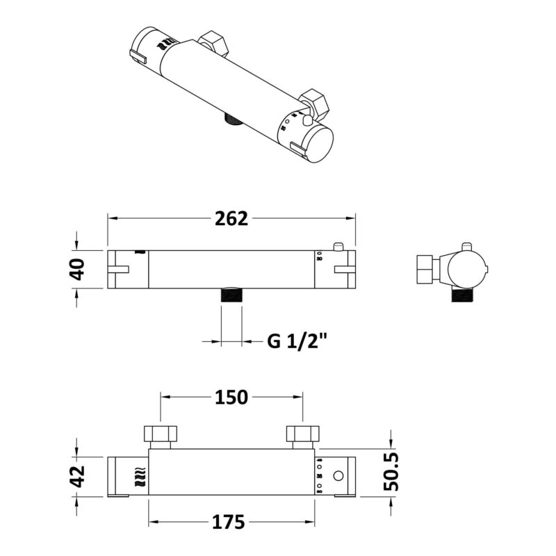 Nuie Chrome Round Thermostatic Bar Shower Valve