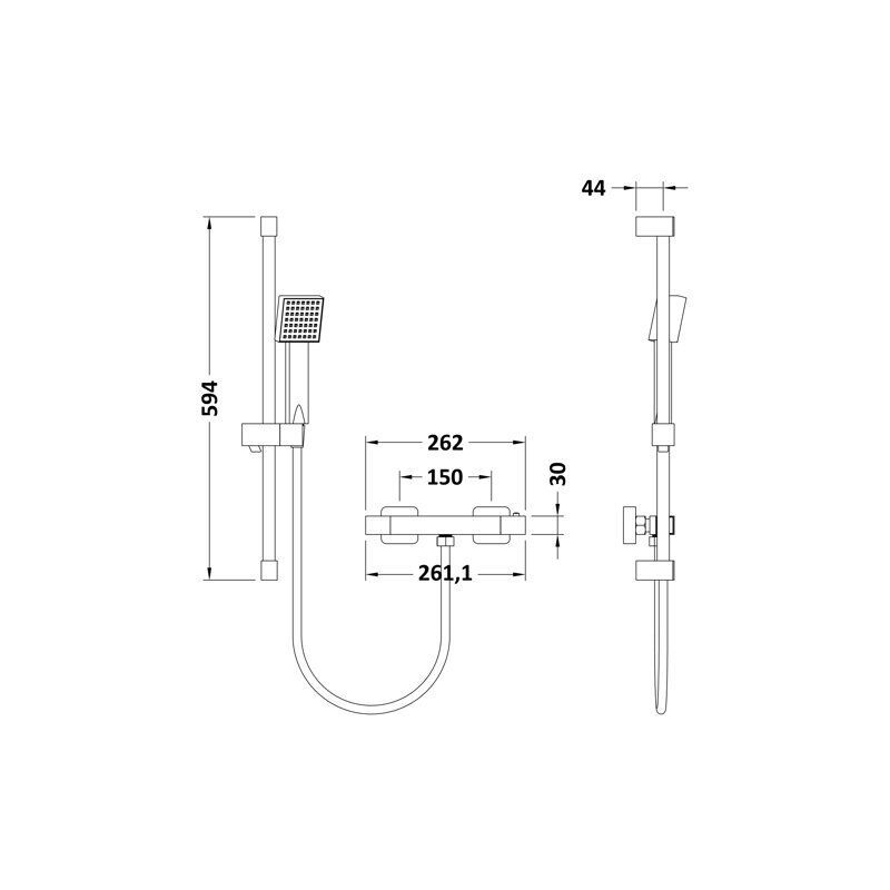 Nuie Chrome Square Bar Shower Valve & Slide Rail Kit
