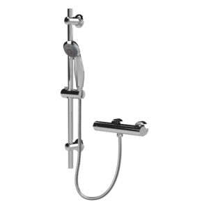 Nuie Chrome Round Bar Shower Valve & Slide Rail Kit