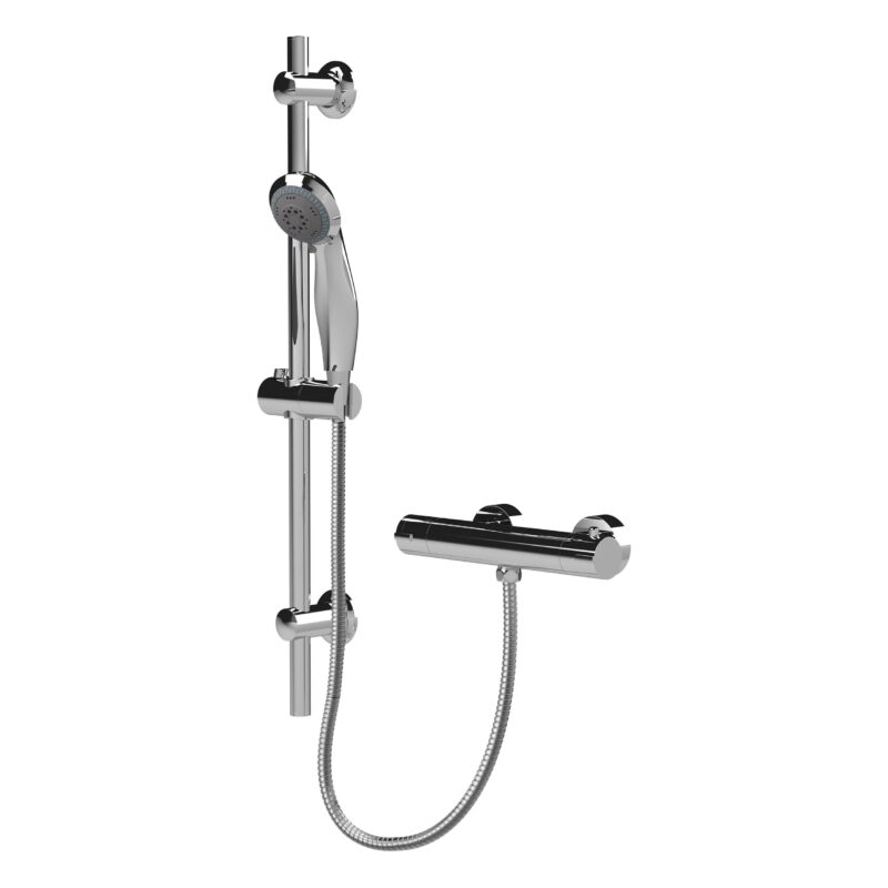 Nuie Chrome Round Bar Shower Valve & Slide Rail Kit