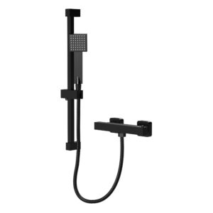 Nuie Matt Black Square Bar Shower Valve & Slide Rail Kit