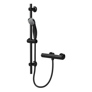 Nuie Matt Black Round Bar Shower Valve & Slide Rail Kit