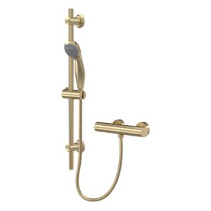 Nuie Brushed Brass Round Bar Shower Valve & Slide Rail Kit