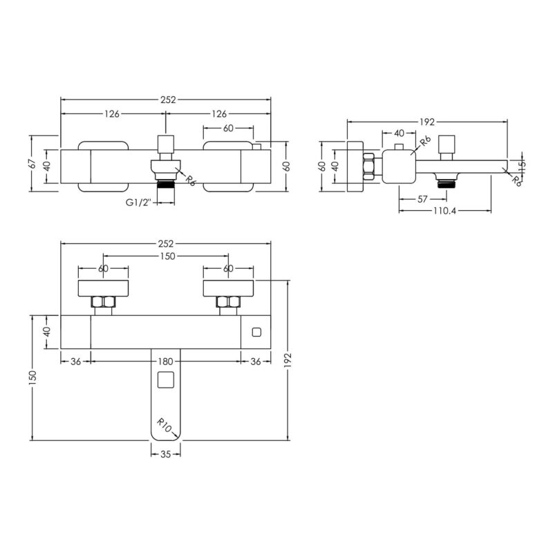 Nuie Windon Chrome Wall Mounted Thermostatic Bath Shower Mixer