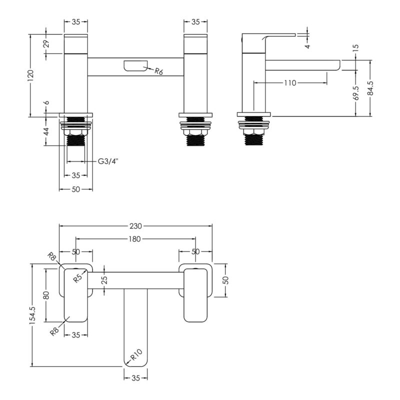 Nuie Windon Brushed Bronze Deck Mounted Bath Filler