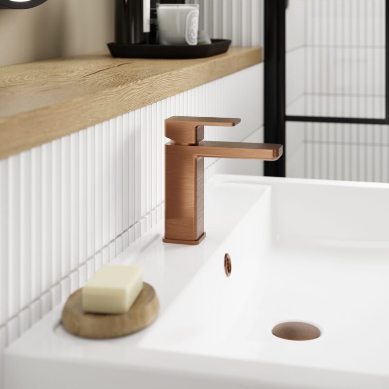 Nuie Windon Brushed Bronze Mono Basin Mixer with Push Button Waste