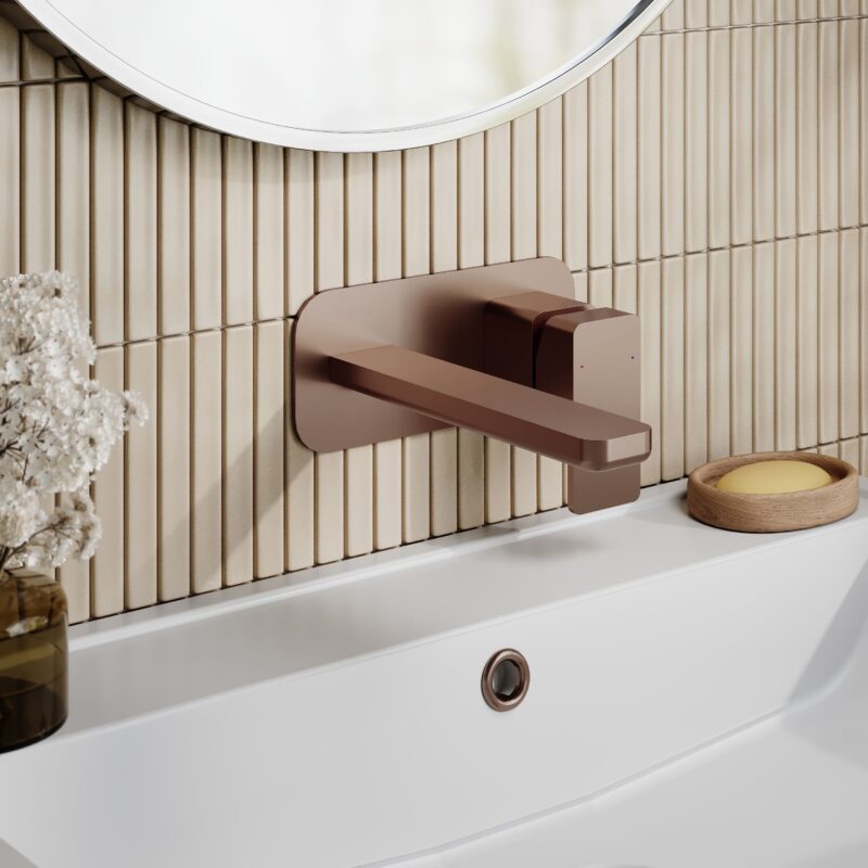 Nuie Windon Brushed Bronze 2 Hole Wall Basin Mixer