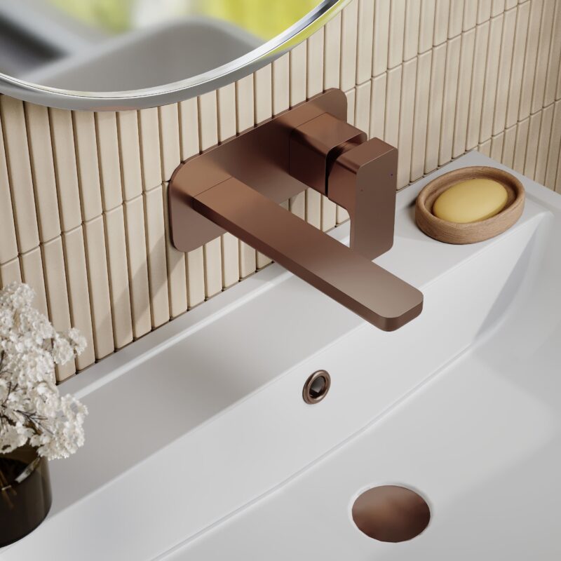 Nuie Windon Brushed Bronze 2 Hole Wall Basin Mixer