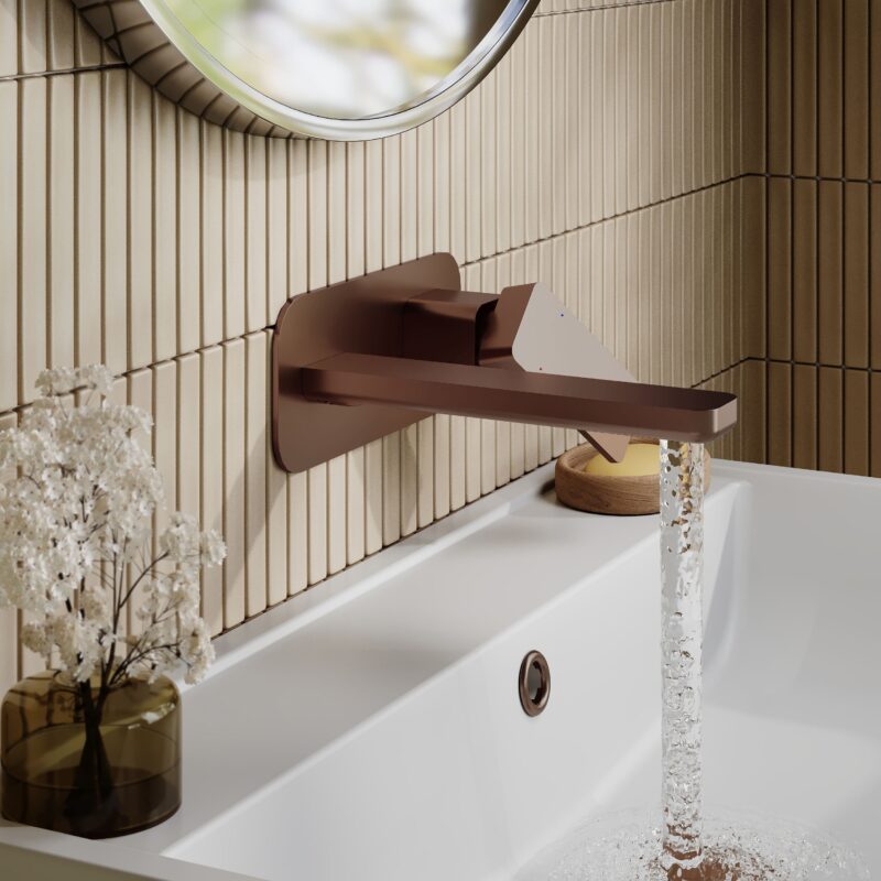 Nuie Windon Brushed Bronze 2 Hole Wall Basin Mixer