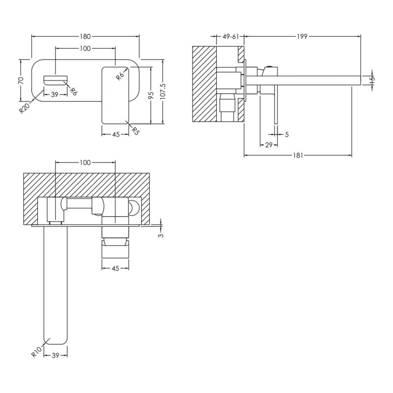 Nuie Windon Brushed Bronze 2 Hole Wall Basin Mixer