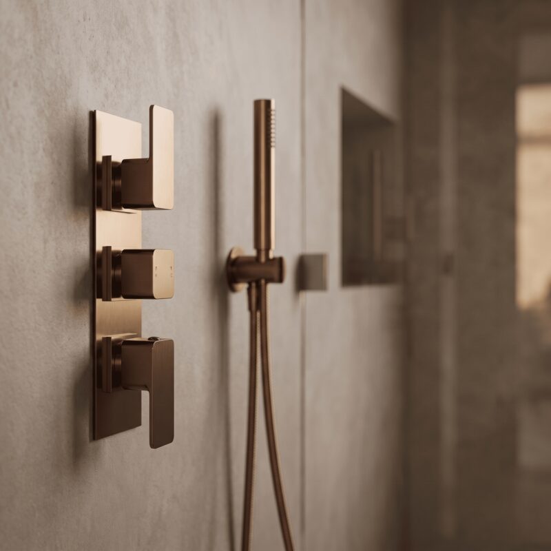 Nuie Windon Brushed Bronze Triple Thermostatic Shower Valve