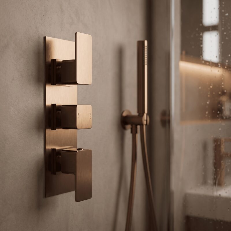 Nuie Windon Brushed Bronze Triple Thermostatic Shower Valve