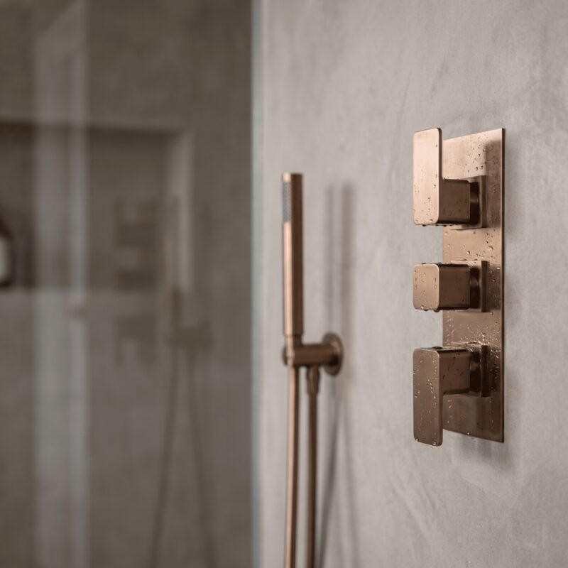 Nuie Windon Brushed Bronze Triple Thermostatic Shower Valve with Diverter