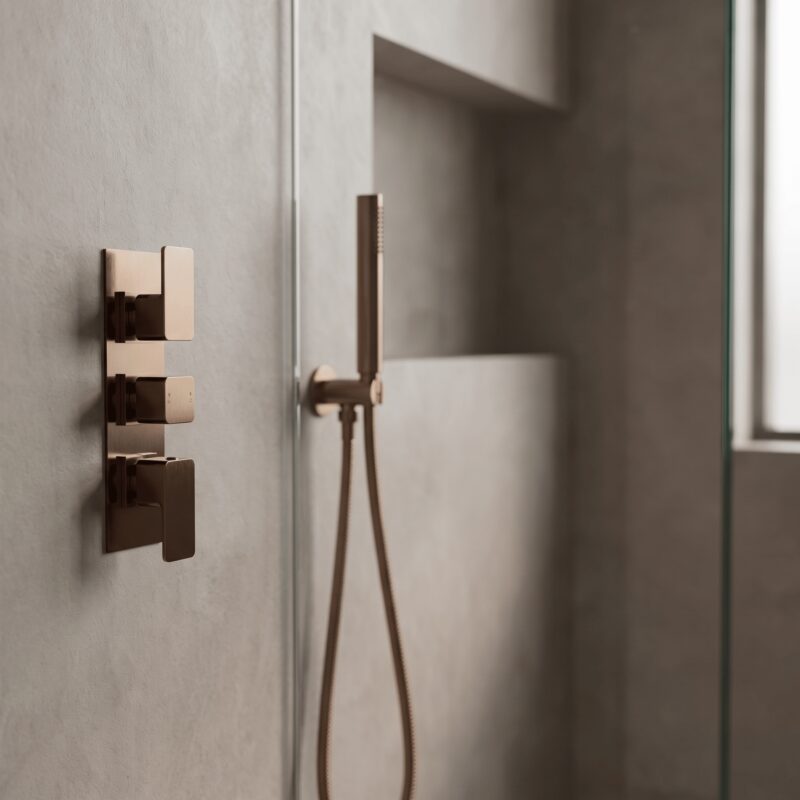 Nuie Windon Brushed Bronze Triple Thermostatic Shower Valve with Diverter