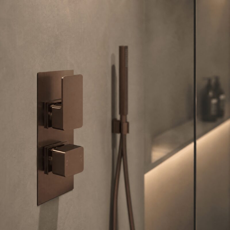 Nuie Windon Brushed Brass Twin Thermostatic Shower Valve with Diverter