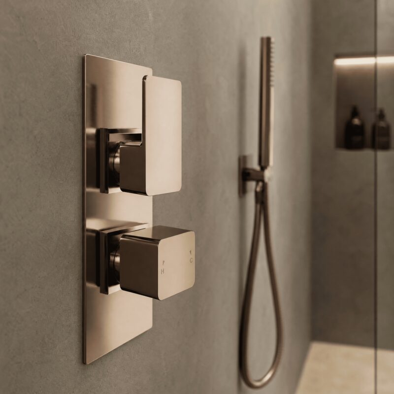 Nuie Windon Brushed Brass Twin Thermostatic Shower Valve with Diverter