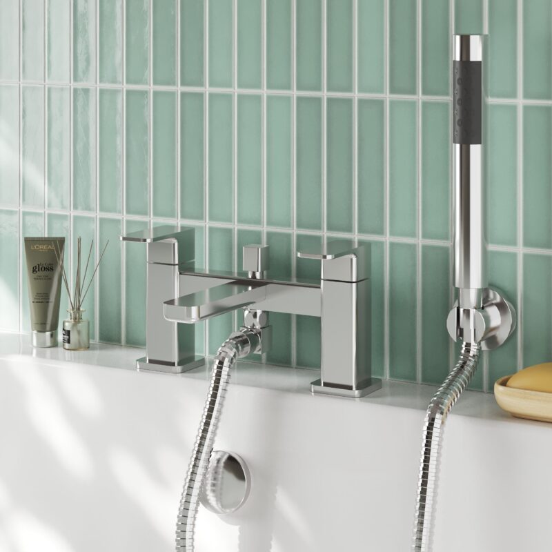 Nuie Windon Chrome Deck Mounted Bath Shower Mixer with Kit