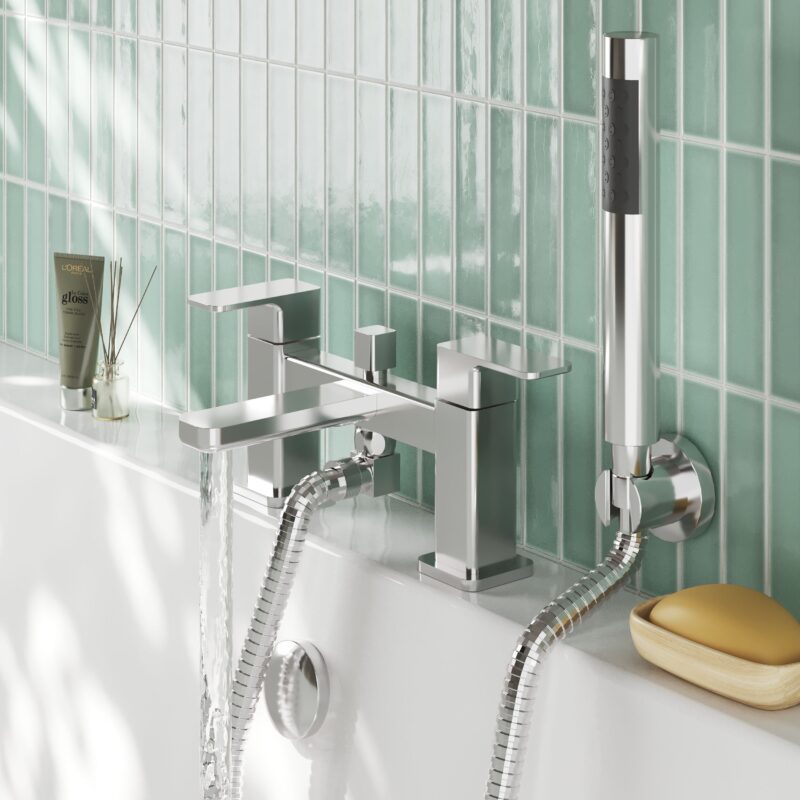 Nuie Windon Chrome Deck Mounted Bath Shower Mixer with Kit
