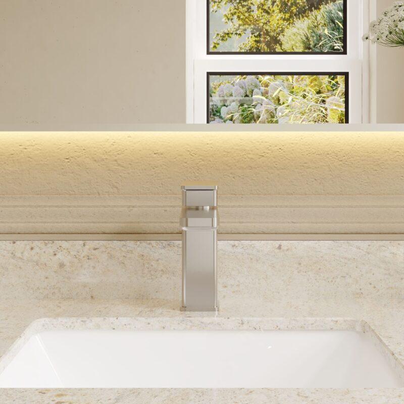 Nuie Windon Chrome Eco Mono Basin Mixer with Push Button Waste