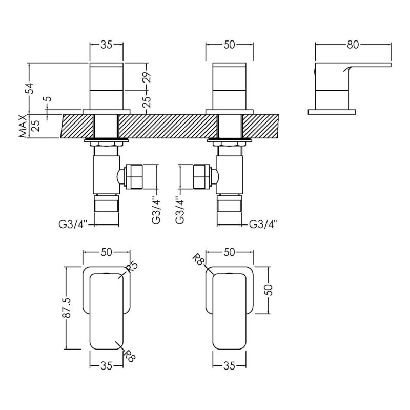 Nuie Windon Chrome 3/4" Side Valves