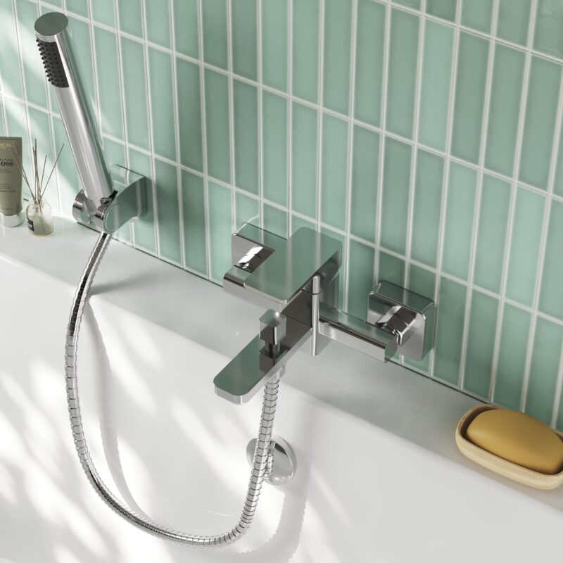Nuie Windon Chrome Wall Mounted Bath Shower Mixer with Kit