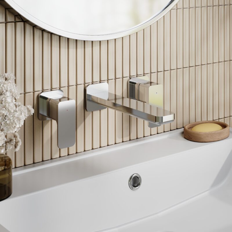 Nuie Windon Chrome 3 Hole Wall Basin Mixer