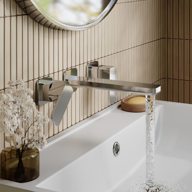 Nuie Windon Chrome 3 Hole Wall Basin Mixer