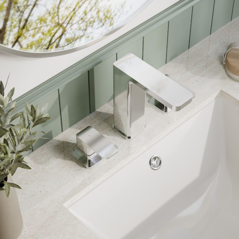 Nuie Windon Chrome 3 Hole Deck Mounted Basin Mixer with Pop Up Waste