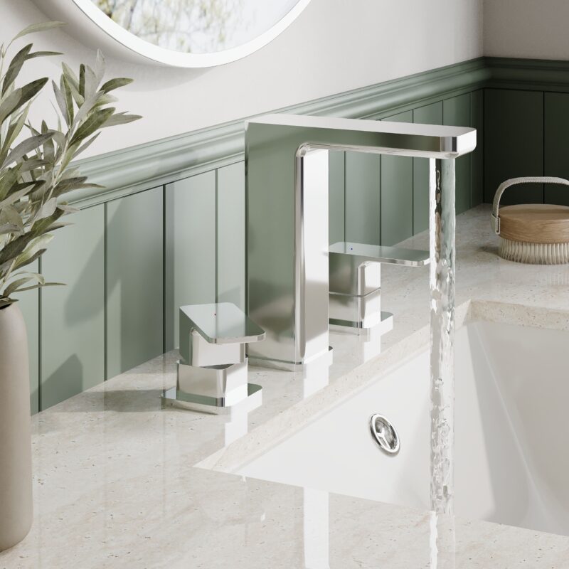 Nuie Windon Chrome 3 Hole Deck Mounted Basin Mixer with Pop Up Waste