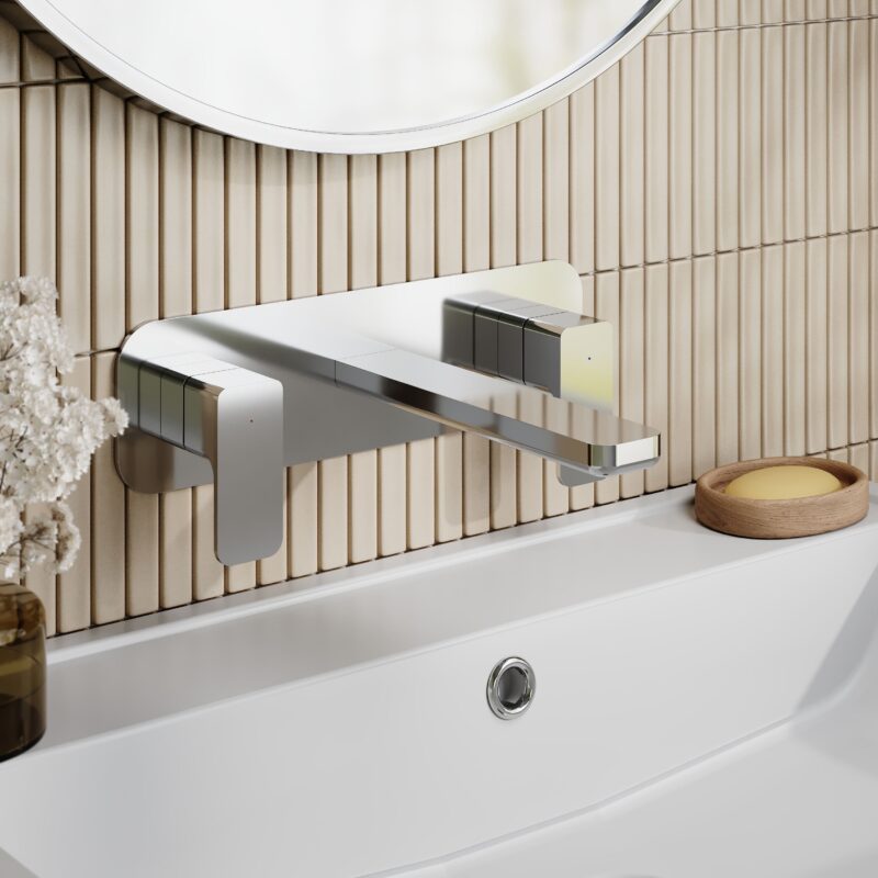 Nuie Windon Chrome 3 Hole Wall Basin Mixer with Plate