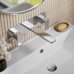 Nuie Windon Chrome 3 Hole Wall Basin Mixer with Plate