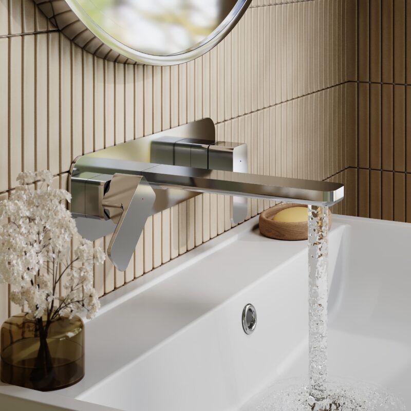Nuie Windon Chrome 3 Hole Wall Basin Mixer with Plate