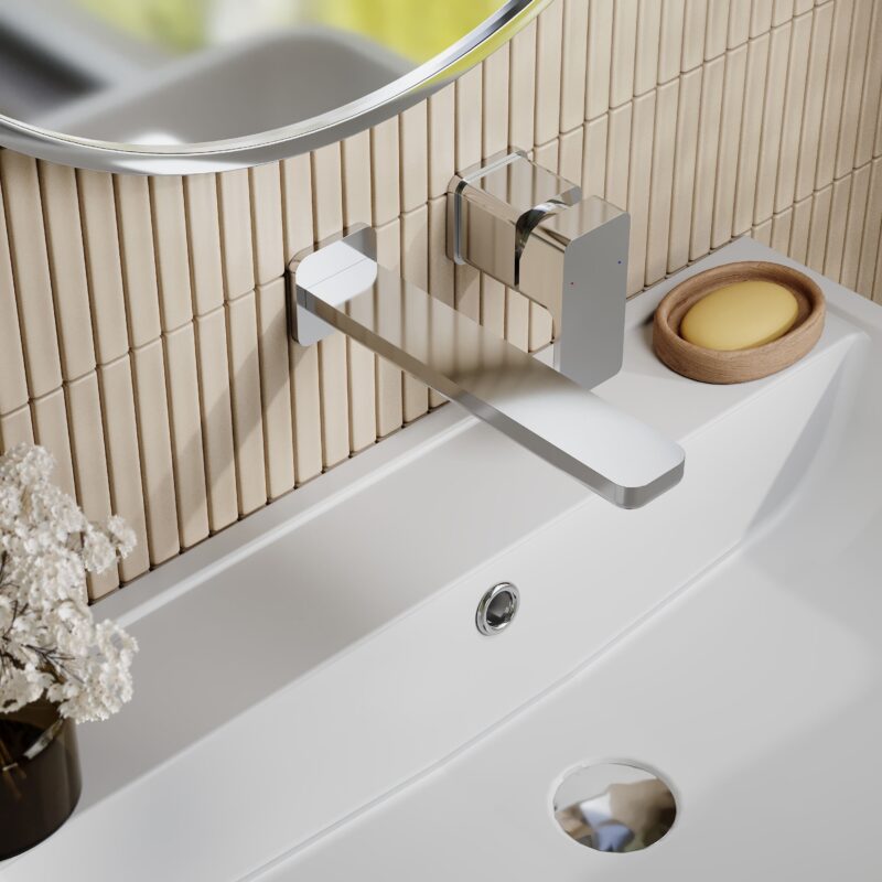 Nuie Windon Chrome 2 Hole Wall Basin Mixer