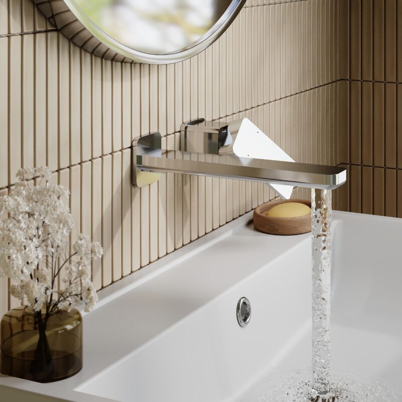 Nuie Windon Chrome 2 Hole Wall Basin Mixer