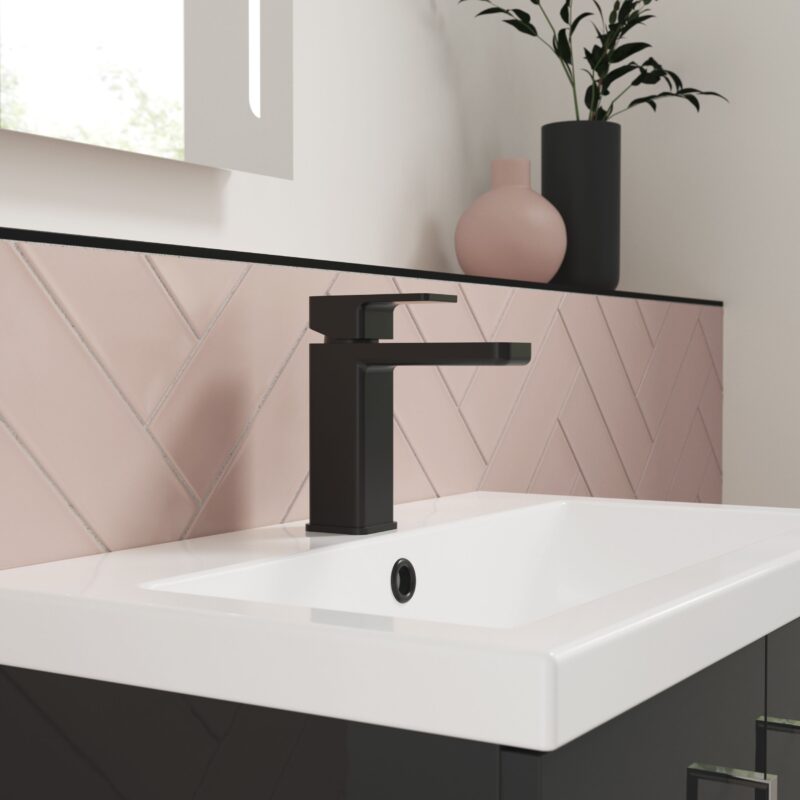 Nuie Windon Matt Black Mono Basin Mixer with Push Button Waste