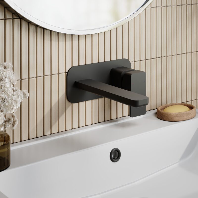 Nuie Windon Matt Black 2 Hole Wall Basin Mixer
