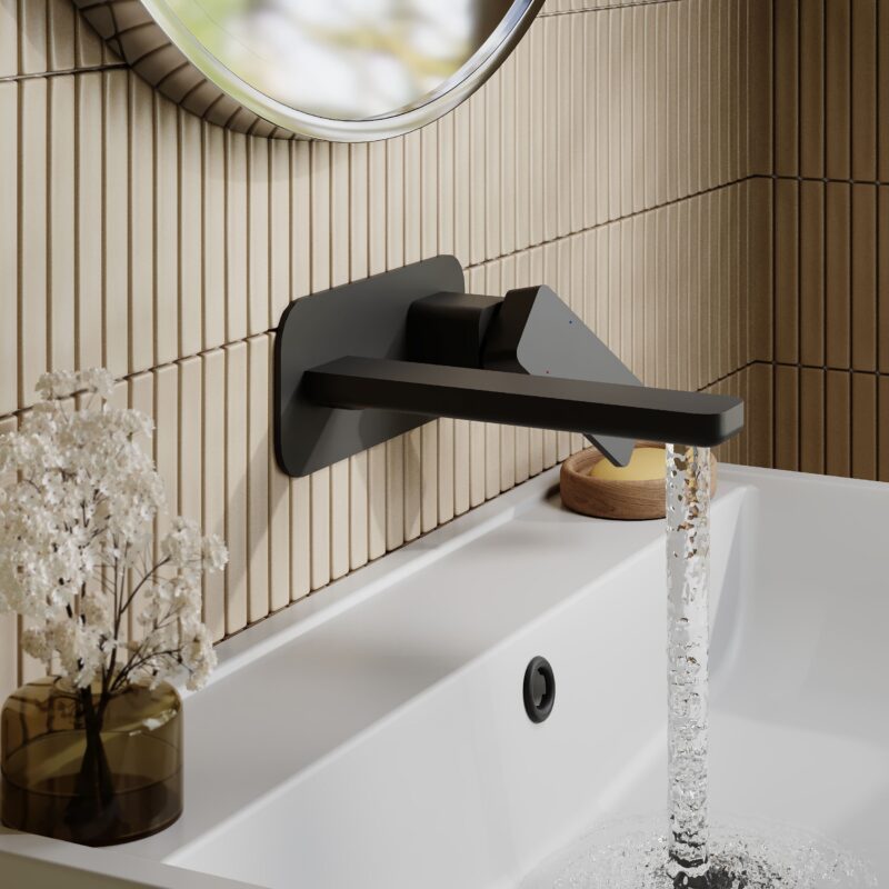 Nuie Windon Matt Black 2 Hole Wall Basin Mixer