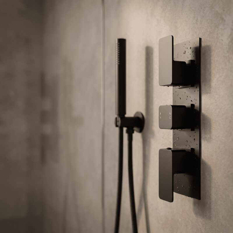 Nuie Windon Matt Black Triple Thermostatic Shower Valve with Diverter