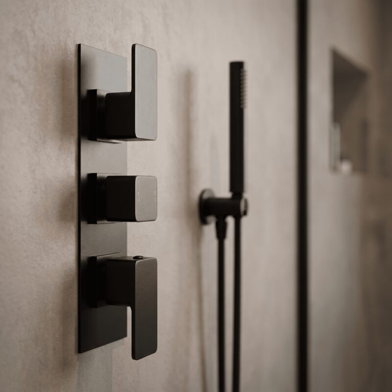 Nuie Windon Matt Black Triple Thermostatic Shower Valve with Diverter