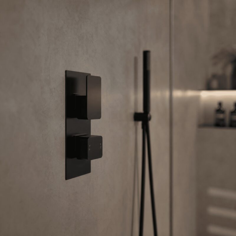 Nuie Windon Matt Black Twin Thermostatic Shower Valve with Diverter